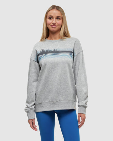 Tentree Women's Retro Treeline Crew - Harbour Grey Heather / Midnight Blue