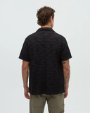 Tentree Mens Copeland Slub Cotton Shortsleeve Button Shirt - Meteorite Black Flash Stripe