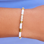 Pura Vida Pisa Stretch Bracelet ~ Gold & White