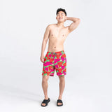 Saxx Mens Oh Buoy Stretch Volley 7" Swim Short - Mega Mega Melon - Red