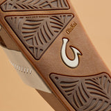 OluKai Womens Kīpe‘a ‘Olu Leather Slide Sandals - Puka / Tan