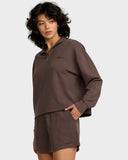 RVCA Womens Glory Wallfe Half Zip Crew - Brown Bear