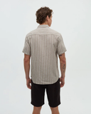 Tentree Mens Dundas Hemp Button Front Shortsleeve Shirt - Clay / Wide Pinstripe