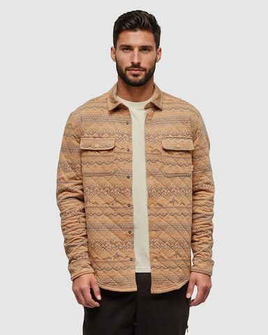 Tentree Men's Quilted Colville Shacket - Camel Heather Geo Mountain