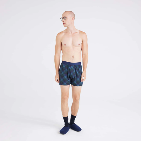 Saxx Droptemp Cooling Sleep Loose Boxer - Bison Check-Maritime