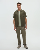 Tentree Mens Dundas Hemp Button Front Shortsleeve Shirt - Deep Olive / Double Stripe