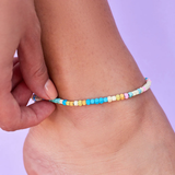 Pura Vida Bahama Bead Stretch Anklet ~ Silver