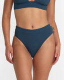 RVCA Womens Flat Rib Hi Waste French Bikini Bottoms - Blue Slate