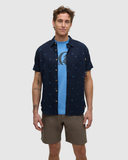 Tentree Mens Lake Life Mancos Collar Short Sleeve Shirt - Midnight Blue / Lake Life