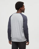 Tentree Mens Treeblend Baker Henley Longsleeve - Harbour Gray Heather/Midnight Blue Heather