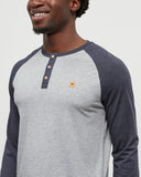 Tentree Mens Treeblend Baker Henley Longsleeve - Harbour Gray Heather/Midnight Blue Heather