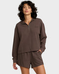 RVCA Womens Glory Wallfe Half Zip Crew - Brown Bear