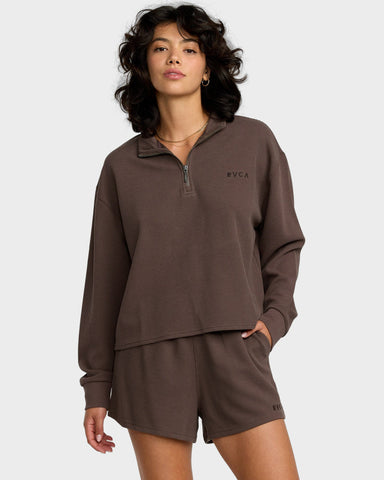RVCA Womens Glory Wallfe Half Zip Crew - Brown Bear
