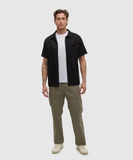 Tentree Mens Copeland Slub Cotton Shortsleeve Button Shirt - Meteorite Black Flash Stripe