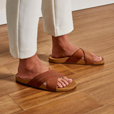 OluKai Womens Kīpe‘a ‘Olu Leather Slide Sandals - Sahara / Sahara