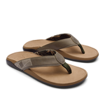 OluKai Mens Tuahine Waterproof Leather Sandals - Hunter / Golden Sand