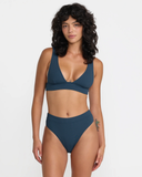 RVCA Womens Flat Rib Hi Waste French Bikini Bottoms - Blue Slate