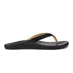 OluKai Womens Honu Leather Beach Sandals - Black
