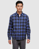 Tentree Mens Forest Flannel Shirt Button Up Shirt - Midnight Blue Dusk Plaid