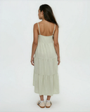 Tentree Women's Hopewell Hemp Tiered Cami Dress - Light Moss Double Stripe
