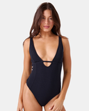 Roxy Womens Haleiwa Plunge One Piece Swimsuit - Anthracite