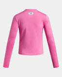 Under Armour Girls' HeatGear® Long Sleeve Crew - Pink Frenzy / White - 637