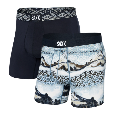 Saxx Vibe 2-Pack Underwear - Foggy Mountains/Dark Ink Asher Waistband