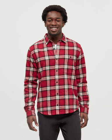 Tentree Mens Forest Flannel Shirt - Crimson / Arbutus Plaid