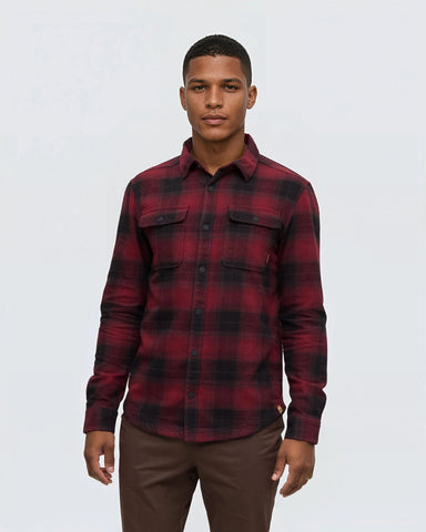 Tentree Mens Kapok Flannel Colville Button Up Shirt - Deep Burgundy Storm Plaid