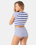 Roxy Women's Stripe Out Crop Rashguard - Bijou Blue