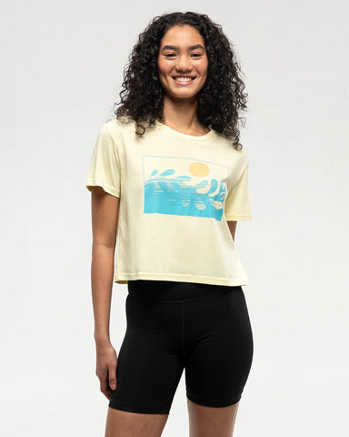 Tentree Women's Seaforestation Crop T-Shirt - Sunray / Sea Blue