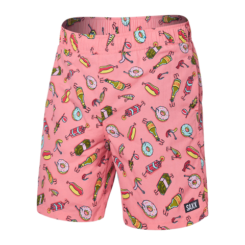 Saxx Mens Go Coastal Classic Volley 7" Swim Short - I'll Try anything - Flamingo