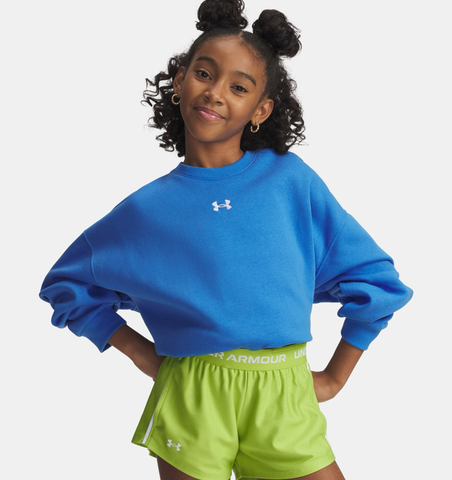 Under Armour Girls' UA Rival Fleece Oversized Crew - Blue Atlantis / White - 402