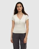 Tentree Women's Pinewood Soft Fine Rib Cotton T-Shirt - Vintage White