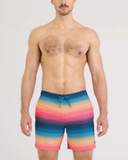 Saxx Mens Oh Buoy 2N1  Volley 7" Swim Short - Hazy Stripe - Sunset