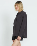 Volcom Womens Lived In Lounge Button Up Long Sleeve - Vintage Black