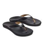OluKai Womens Honu Leather Beach Sandals - Black