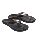 OluKai Womens Honu Leather Beach Sandals - Black