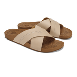 OluKai Womens Kīpe‘a ‘Olu Leather Slide Sandals - Puka / Tan