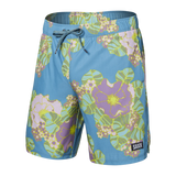 Saxx Mens Oh Buoy Stretch Volley 7" Swim Short - Big Bloom - Washed Blue