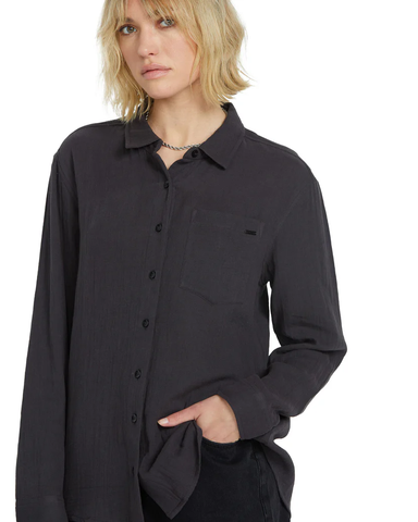 Volcom Womens Lived In Lounge Button Up Long Sleeve - Vintage Black
