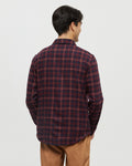 Tentree Mens Forest Flannel Shirt Button Up Shirt - Deep Burgundy Creekside Plaid
