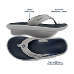 OluKai Mens Pili Waterproof Leather Sandals - Ash / Mood Indigo