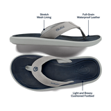 OluKai Mens Pili Waterproof Leather Sandals - Ash / Mood Indigo
