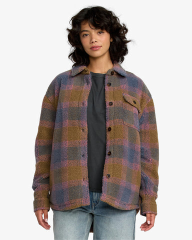 RVCA Womens Birdie Sherpa Jacket - Stone Blue