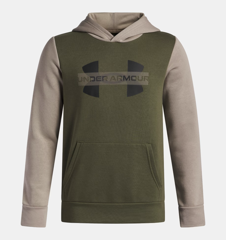 Under Armour Boys' Rival Fleece Colourblock Graphic Hoodie - Marine OD Green / Timberwolf Taupe - 390