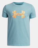 Under Armour Boys' UA Pixel Logo SS Tee - Blue Haze / Orange Bloc - 425