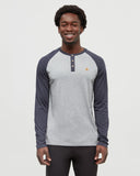 Tentree Mens Treeblend Baker Henley Longsleeve - Harbour Gray Heather/Midnight Blue Heather