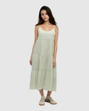 Tentree Women's Hopewell Hemp Tiered Cami Dress - Light Moss Double Stripe