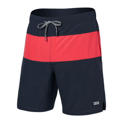 Saxx Mens Oh Buoy Stretch Volley 7" Swim Short - India Ink - Hibiscus